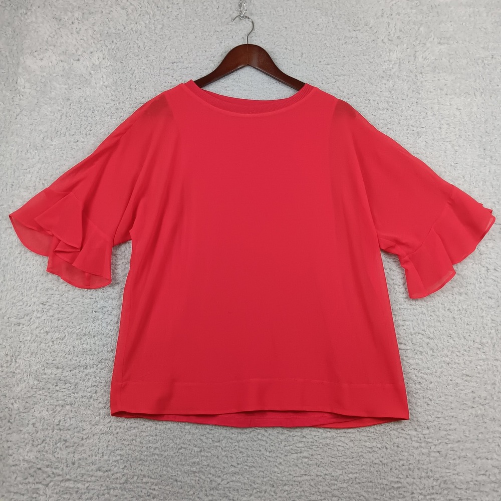Calvin Klein Blouse Ruffle Sleeve Women M Red Solid CKSNO4488